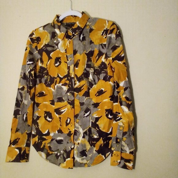 New York & Company Tops - New York & Company Shirt Women S Long Sleeve Button Up Pattern Orange Brown